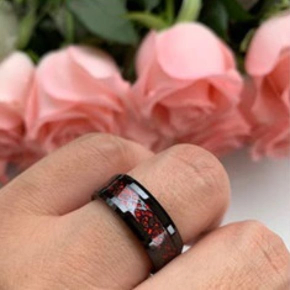 DESIGNER MODERN DRAGON BLACK STAINLESS STEEL/RED OPAL MENS BAND RING SZ 10**NEW! - Picture 2 of 3
